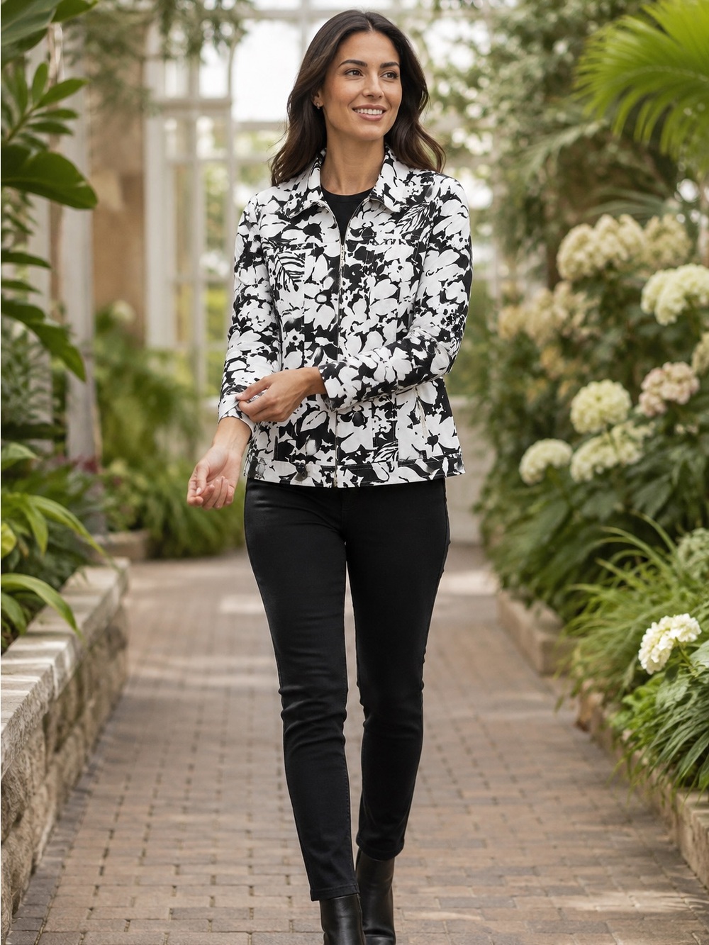 Jones New York Petite Black & White Floral Jacket PM